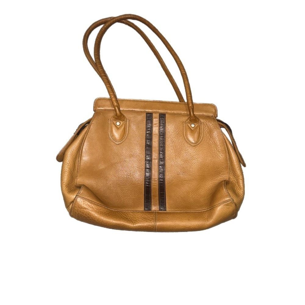 Tan Leather Shoulder Bag with Slouchy Shape and Zipper Closure